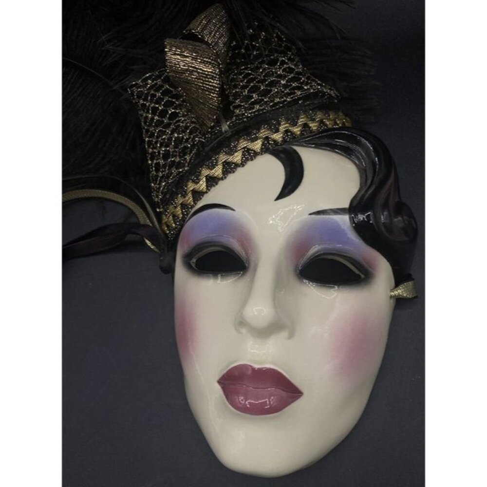Clay Art 1029A Mardi Gras Woman Purple Shadow Black Feathers In Hat Vintage - Picture 5 of 9